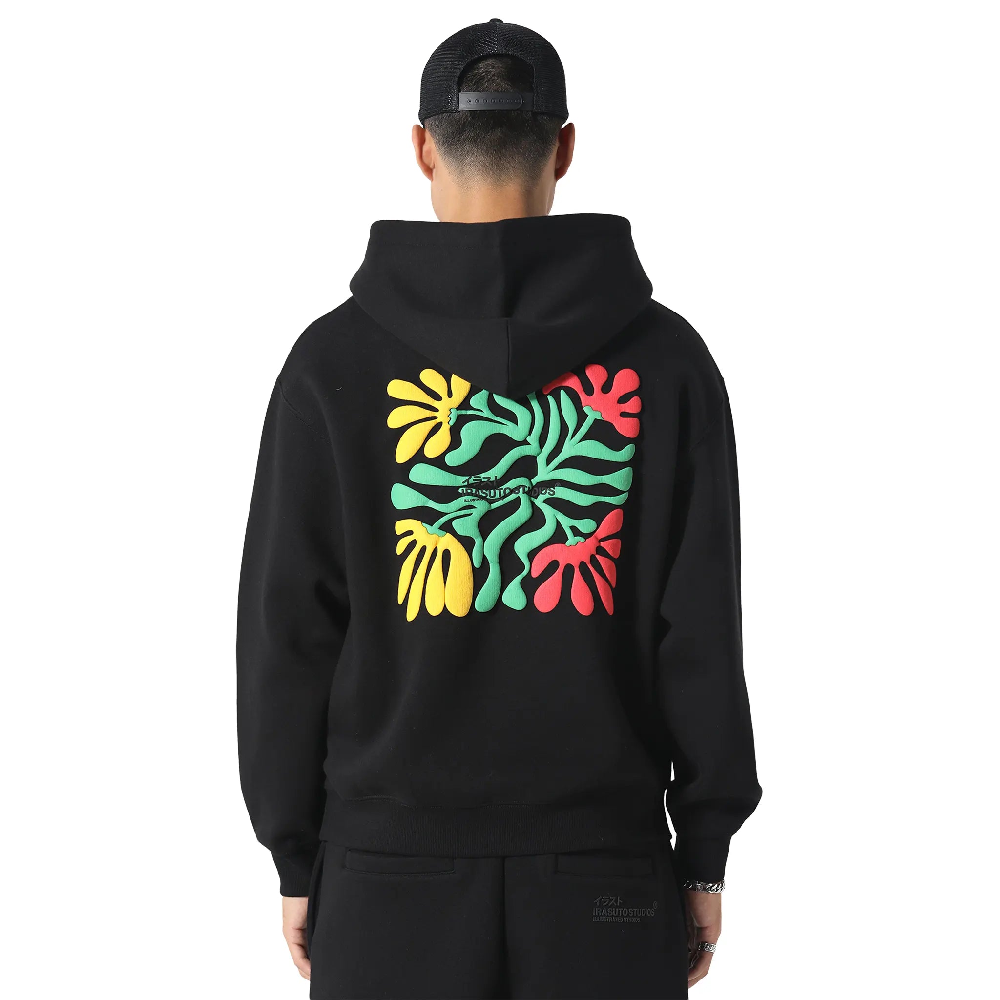 Back View of Irasuto Studios Zen Forest Black Hoodie 5060615214204